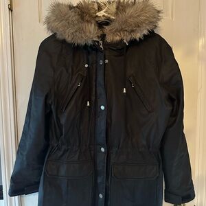 Nautica Black Fur-Trimmed Puffer Coat